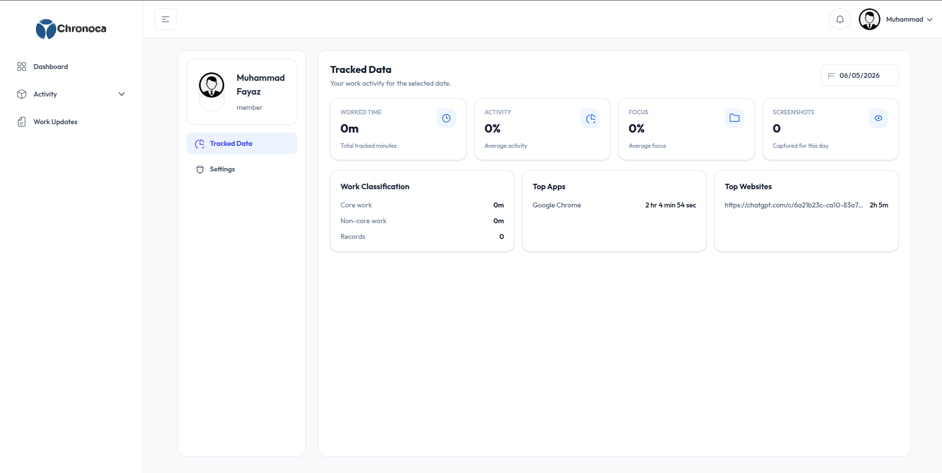 Chronoca project screenshot