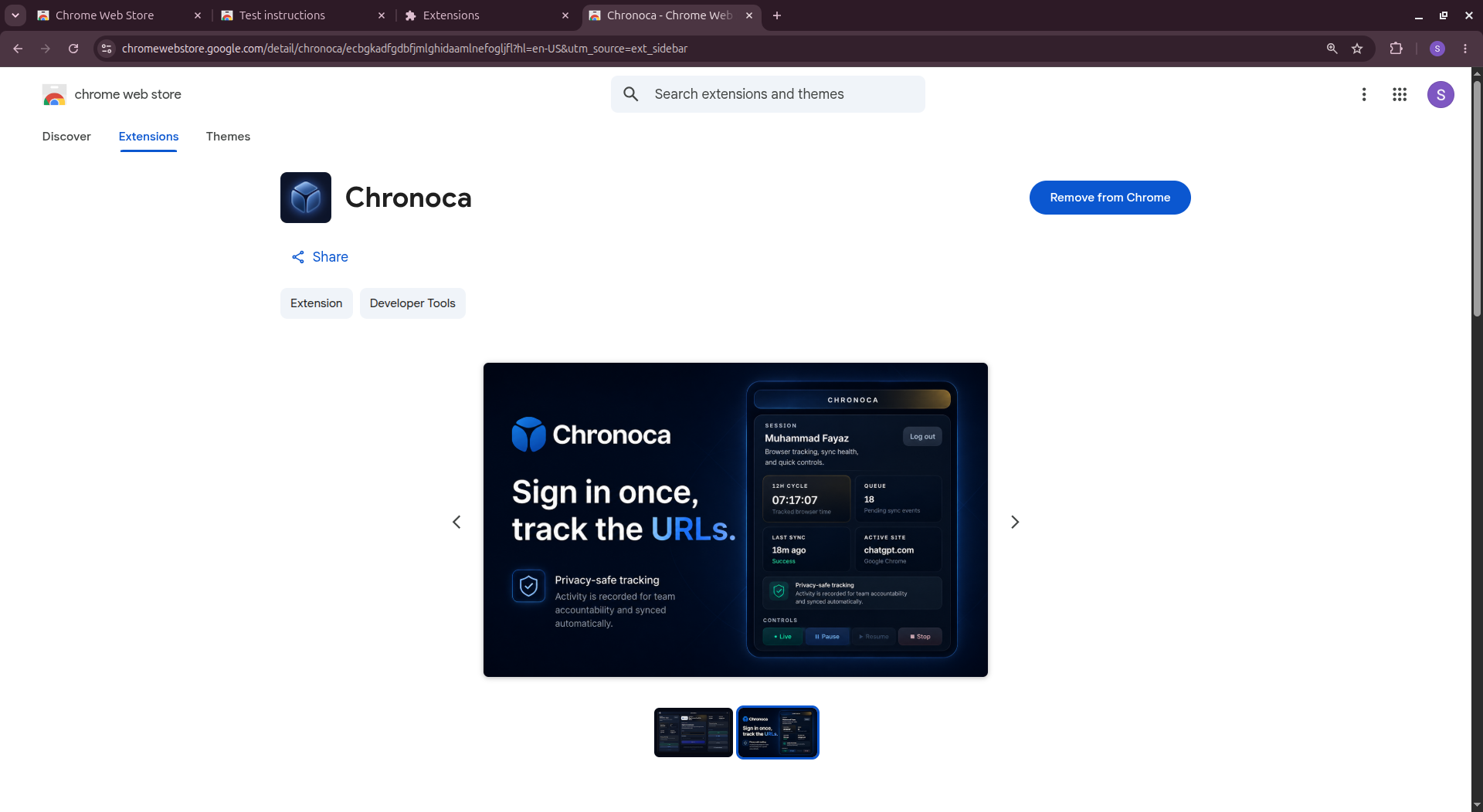 Chronoca Chrome Extension project screenshot